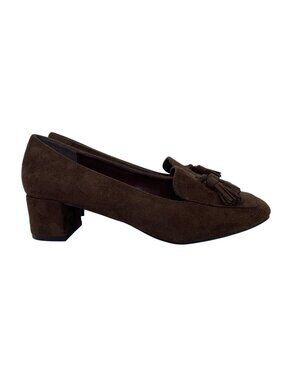 CM Monica Brown Faux Suede Tassel Block Heel Pumps 10W Archive Office